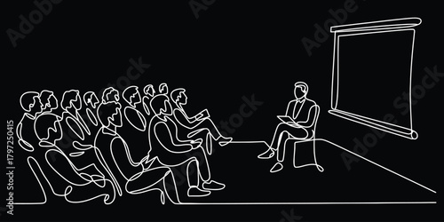 Continuous Line Drawing of a Speaker Presenting to an Audience