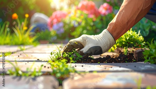 Fototapeta Naklejka Na Ścianę i Meble -  Gardening Maintenance Removing Weeds.
