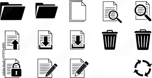 File Management icons set in flat style Vector Illustration
