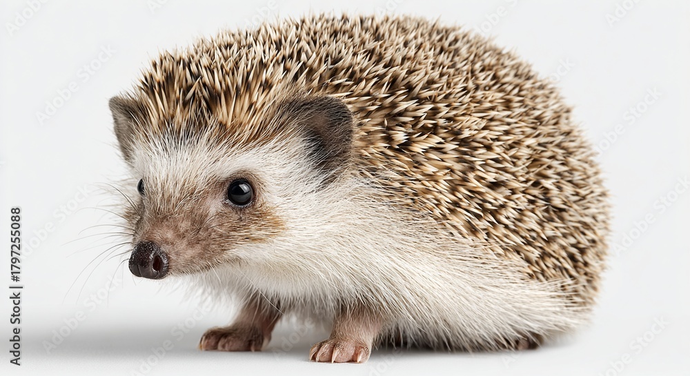 Obraz premium Cute wild hedgehog on white background close up forest mammal portrait ideal for nature and wildlife stock