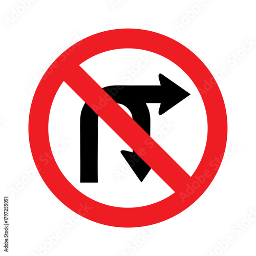 No right turn or U turn icon vector design Prohibitory roads sign symbols