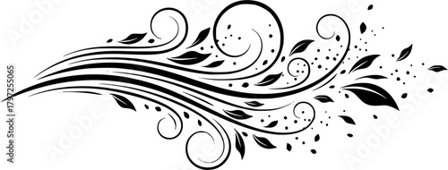 Wind blowing leaves and dust black silhouette of air current with swirling elements
