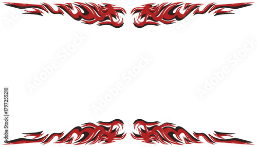 Symmetrical red tribal dragon monster frame border element.