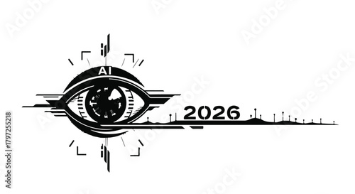 Ai vision 2026: new year's futuristic eye illustration silhouette