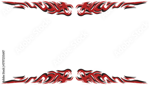 Abstract red and black tribal flame border graphic element.