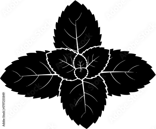 Mint Leaves Trio Black Silhouette Vector Illustration
