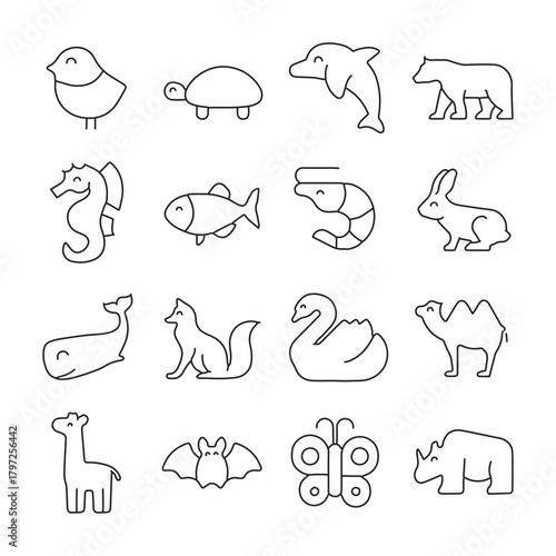 Animals thin line vector icons.
