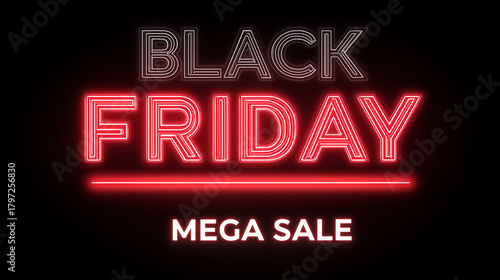 Neon Black Friday Mega Sale Design on Dark Background Template