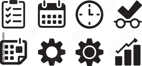 Productivity business planning management and data analytics icons