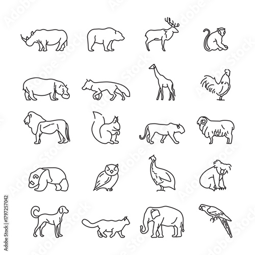 Animals thin line vector icons.