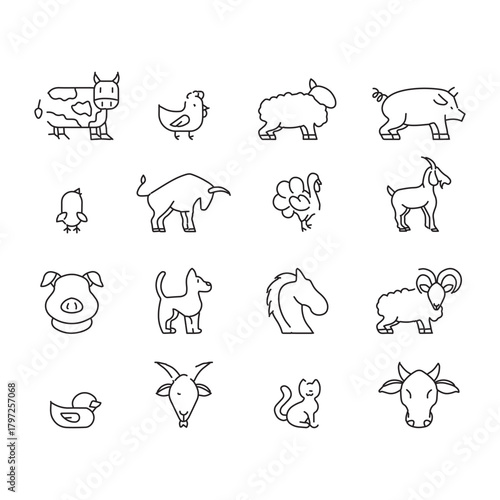 Animals thin line vector icons.