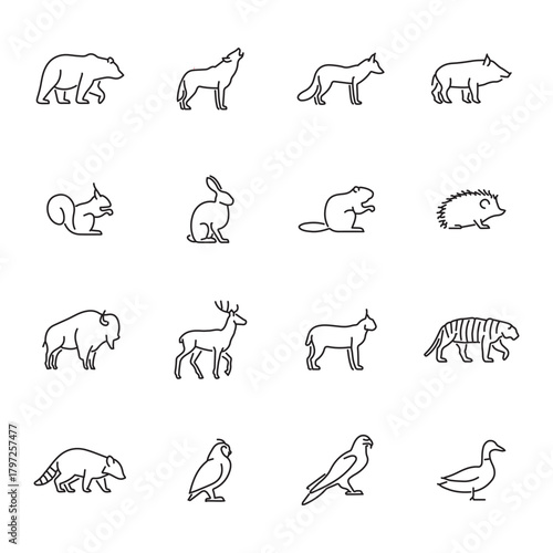Animals thin line vector icons.