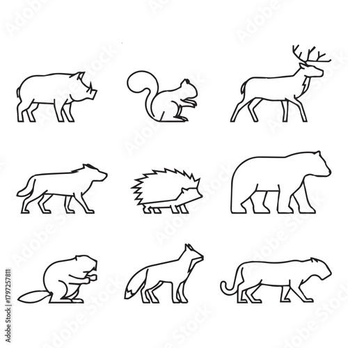 Animals thin line vector icons.