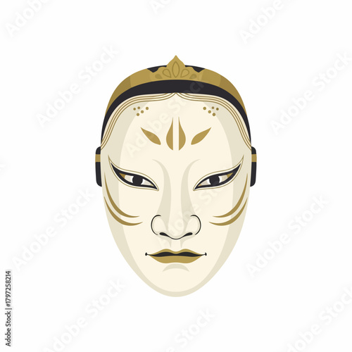 Detailed Flat Illustration of Noh Mask Traditional Japanese Culture Drama