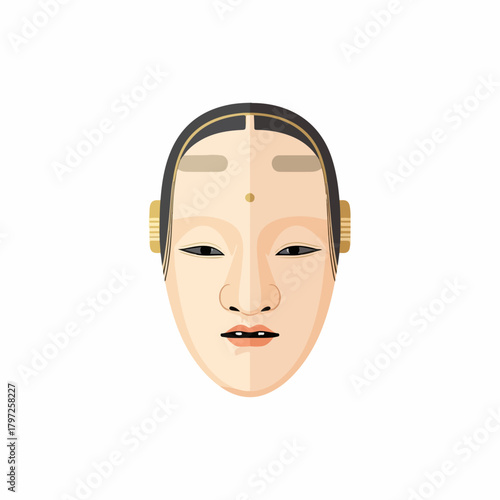 Flat Design Noh Mask Traditional Japanese Theatre Culture Icon Illustration
