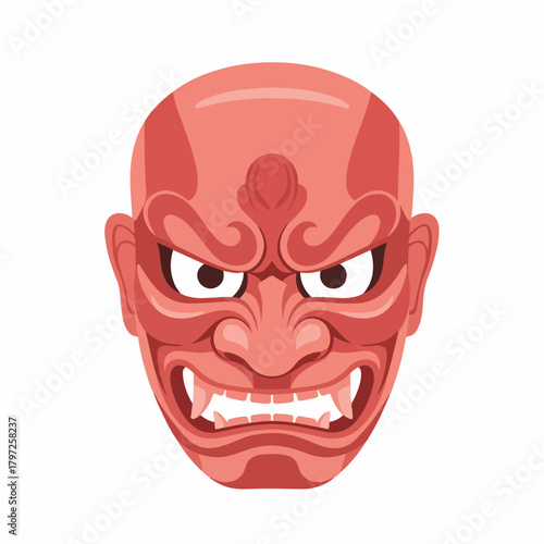 Flat Simple Illustration of Red Tengu Mask Traditional Japanese Folklore