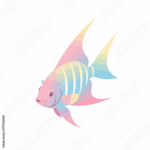 Pastel Watercolor Angelfish Creature Illustration with Rainbow Colors Underwater