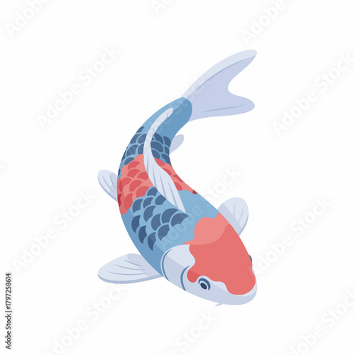 Simple Flat Illustration of Colorful Swimming Koi Fish Aquatic Animal Icon