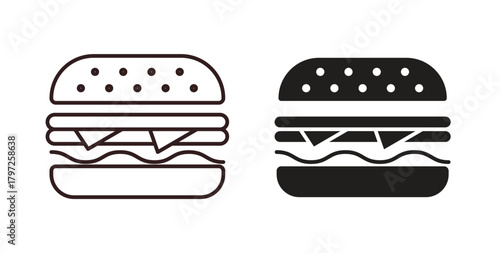 Cheese burger icon with glyph and line. black vector icons for Web UI
