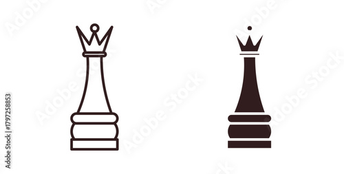Chess queen icon with glyph and line. black vector icons for Web UI