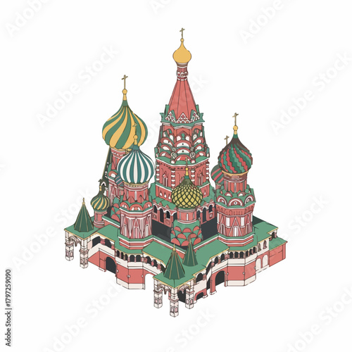 Colorful Handdrawn Saint Basil's Cathedral Landmark Building Illustration