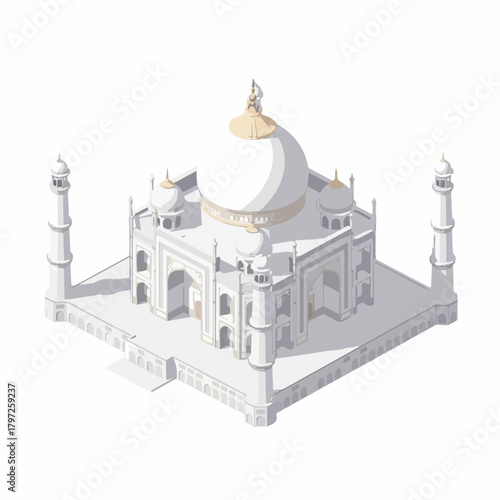 Isometric Detailed Taj Mahal Agra India Landmark Building Illustration