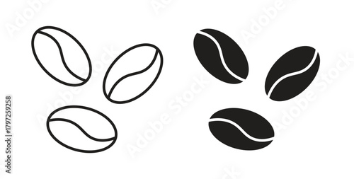 Coffee beans icon with glyph and line. black vector icons for Web UI