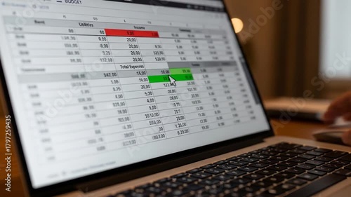 A person actively managing a detailed financial budget on a laptop screen with a spreadsheet