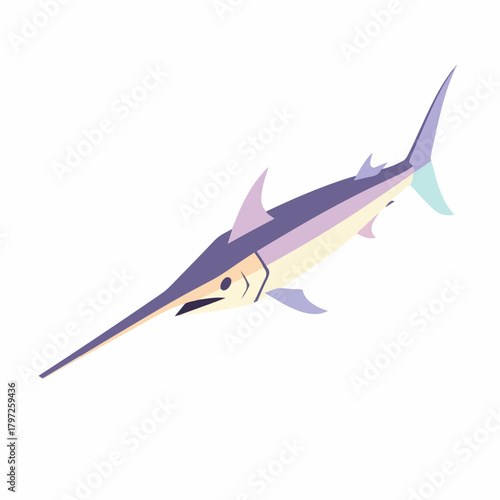 Flat Style Detailed Swordfish Underwater Wildlife Ocean Aquatic Animal Illustration