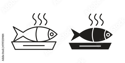 Cooked fish icon with glyph and line. black vector icons for Web UI