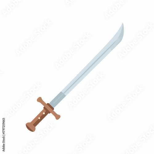 Flat Simple Illustration of a Curved Broad Sword Weapon Illustration