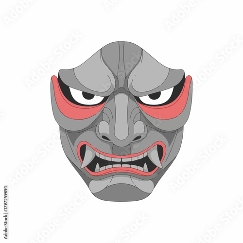 Simple Illustrated Detailed Devilish Hannya Mask Traditional Japanese Culture