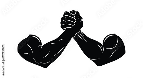 Strong arms locked in an intense arm wrestling competition illustration
