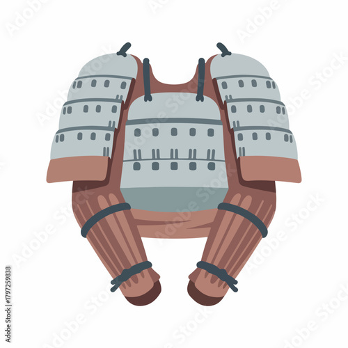 Flat Illustration Full Body Samurai Armor Historical Defence Body Suit