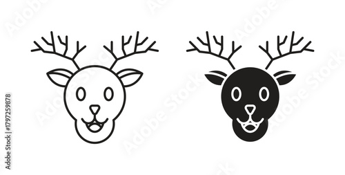 Deer rudolph icon with glyph and line. black vector icons for Web UI