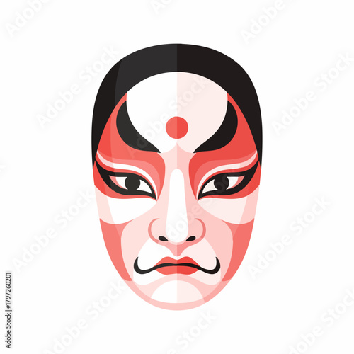 Flat Geometric Kabuki Mask Japanese Theater Performance Culture Illustration