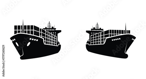 Silhouetted container ships facing opposite directions a graphic representation