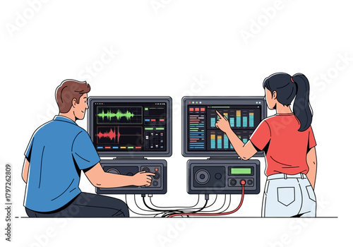 Audio Engineers Working on Sound Mixing with Digital Audio Workstations