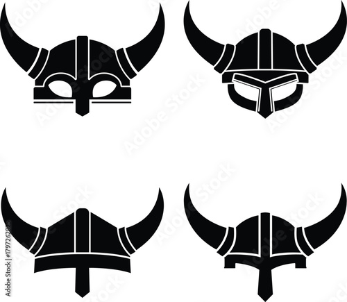 Viking Horned Helmet Silhouette Vector Set