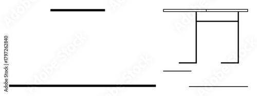 Horizontal and vertical black lines forming a minimalist abstract structure with a table-thumbs up shape on the right. Ideal for modern design, geometry, architecture, structure, minimalism, order