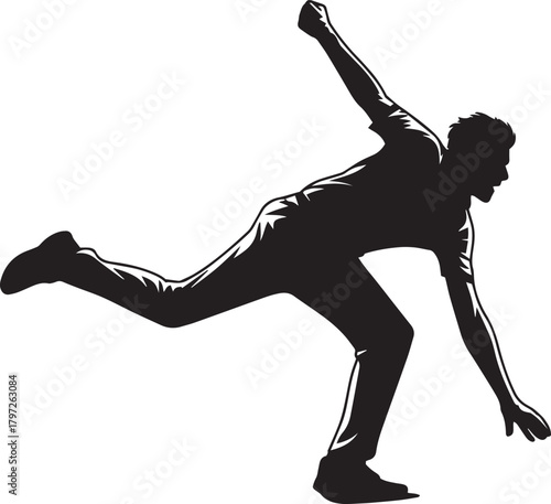 Silhouette of a cricket bowler in action during a game 