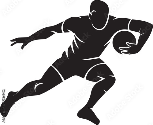 Dynamic silhouette of a rugby player running with the ball in a sprint