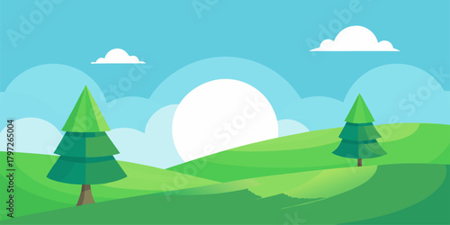 A minimalist natural landscape with a flat gradient color scheme. Ideal for blog headers, natural product promotion banners, game assets, or as a central element in your template design.