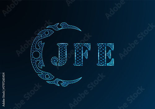 Low poly letter logo JFE design. JFE letter logo low poly vector design on blue color gradient background. JFE logo low poly design