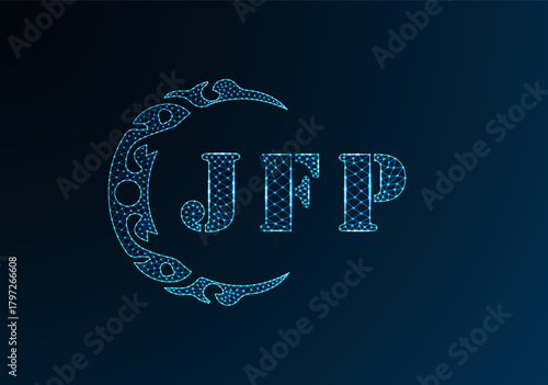 Low poly letter logo JFP design. JFP letter logo low poly vector design on blue color gradient background. JFP logo low poly design
