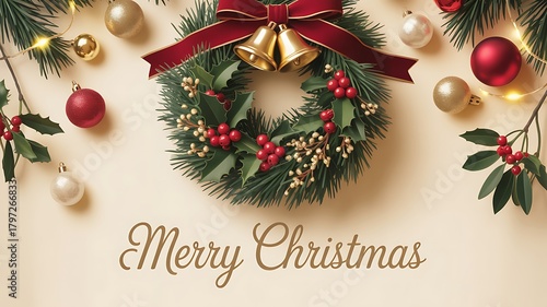 Festive holiday wreath celebrating classic Christmas spirit through vibrant decorations illustration