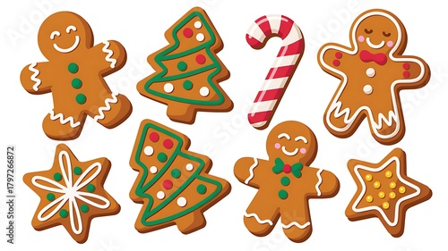Festive gingerbread cookie collection featuring colorful Christmas holiday designs photo