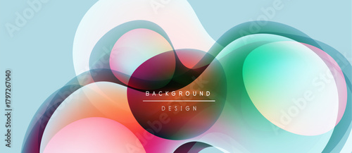 Abstract colorful overlapping circles create dynamic background. Soft gradients, modern design, visual harmony present.