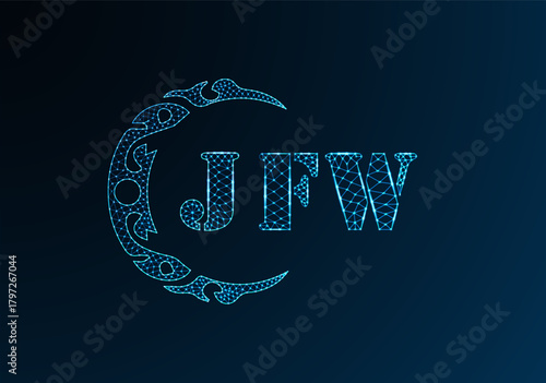 Low poly letter logo JFW design. JFW letter logo low poly vector design on blue color gradient background. JFW logo low poly design