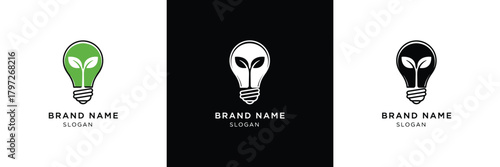 Three unique light bulb logos featuring alien faces, perfect for brand identity, with sleek black backgrounds and modern design aesthetics.